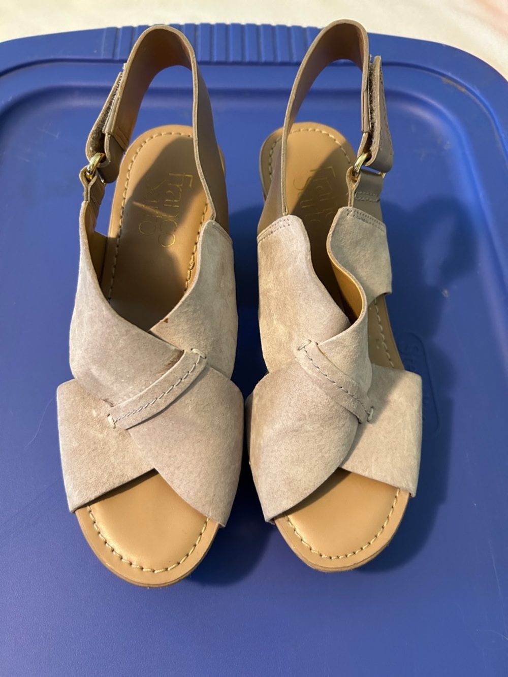 Franco Sarto Beige Suede Crisscross Slingback Sandals Velcro size 5m